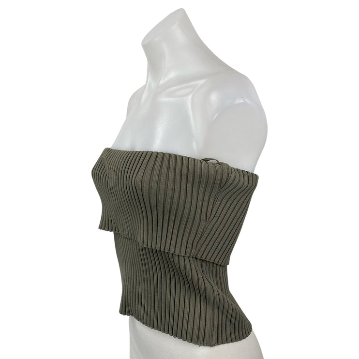 Zara Women's Green Ribbed Knit Sleeveless Strapless Tube Bandeau Slim Crop Top L