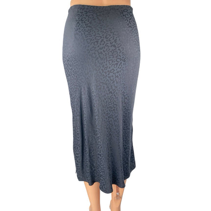 Madewell Black Leopard Jacquard Drawstring Flare Pencil Slip Midi Skirt Size 00