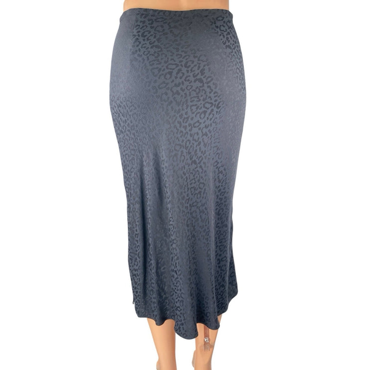 Madewell Black Leopard Jacquard Drawstring Flare Pencil Slip Midi Skirt Size 00