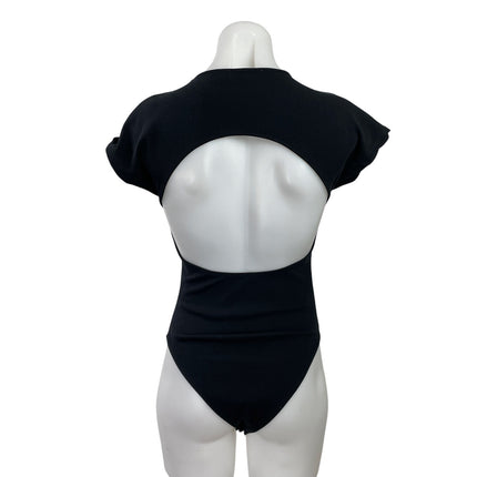 Zara Womens Black Crewneck Short Sleeve Open Back Bodysuit Tee T-shirt Top Sz M