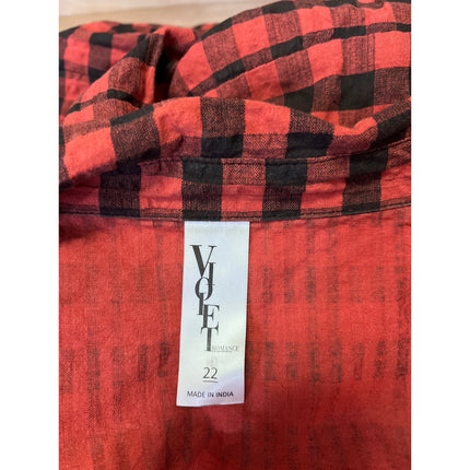 Violet Red Black Plaid Checkered Long Sleeve Button Tiered Midi Shirt Dress 18