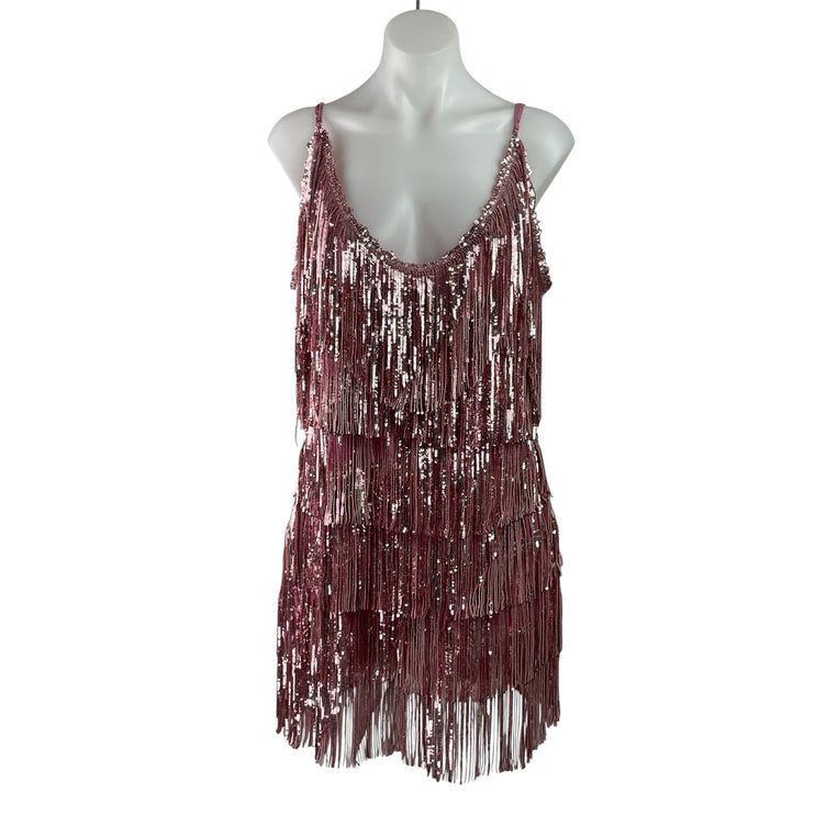 NEW Fashion Nova After Party Pink Sleeveless Cami Camisole Sequin Mini Dress 1X
