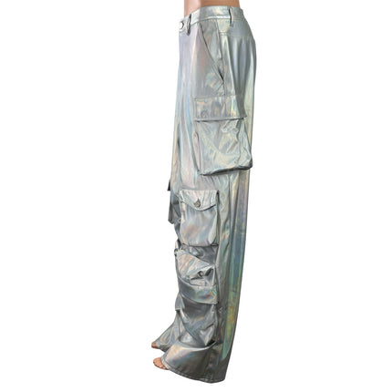 AFRM Women's Silver Metallic High Rise Bloomer Wide Leg Baggy Cargo Pants 26