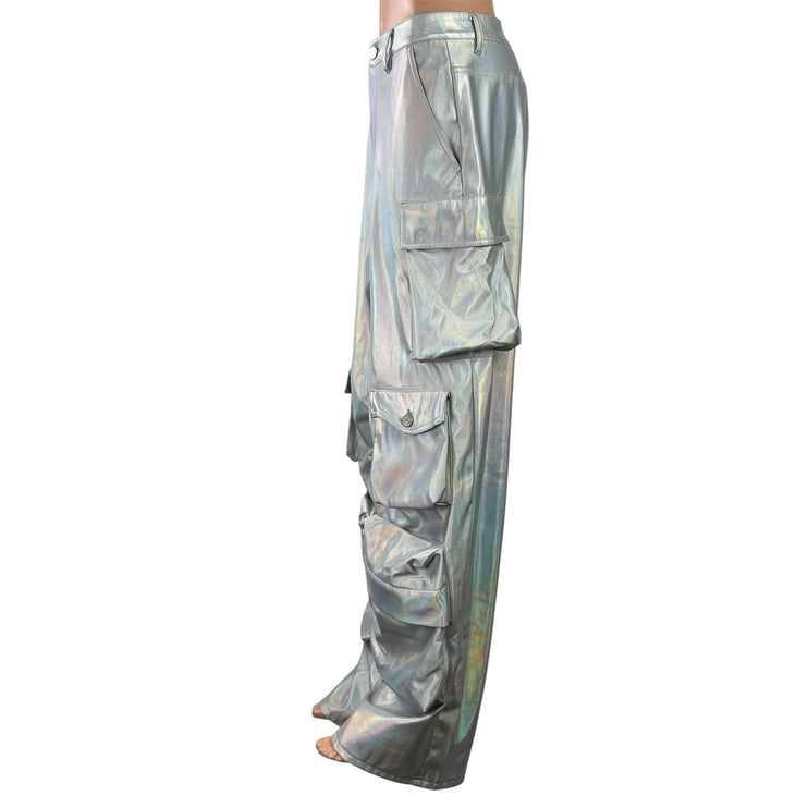AFRM Women's Silver Metallic High Rise Bloomer Wide Leg Baggy Cargo Pants 26