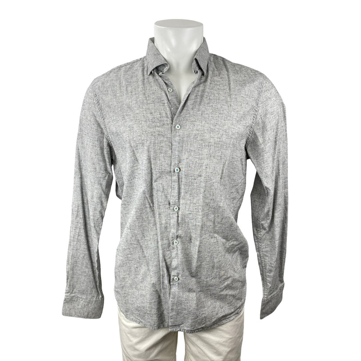 Denim & Flower Men's Gray Collared Long Sleeve Office Button Down Shirt Top Sz L