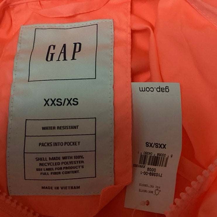 NEW Gap Orange Water Resistant Pack Into Pocket Windbreaker Jacket Size XXS/XS