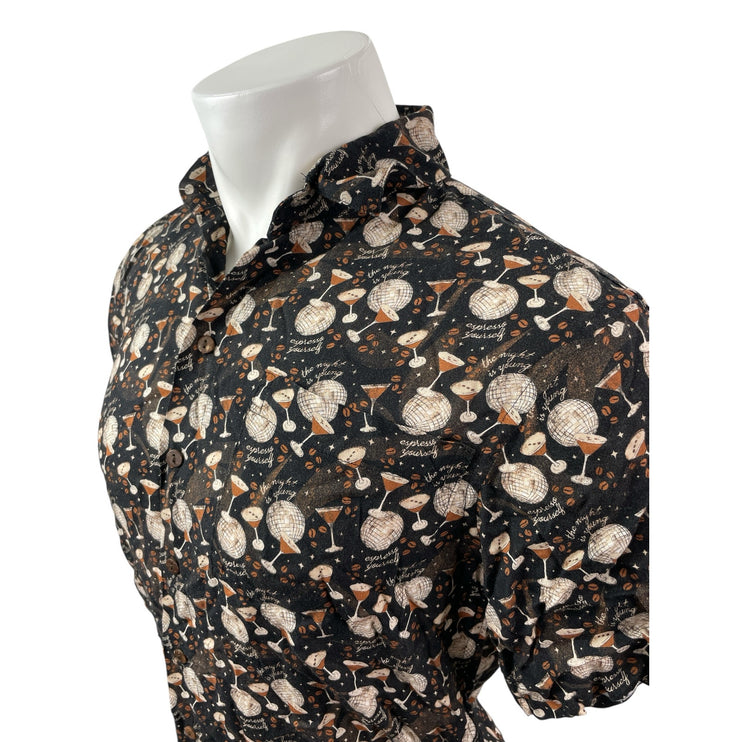 NEW Kenny Flowers Men's Black Disco Ball Champagne Print Button Down Shirt Top S