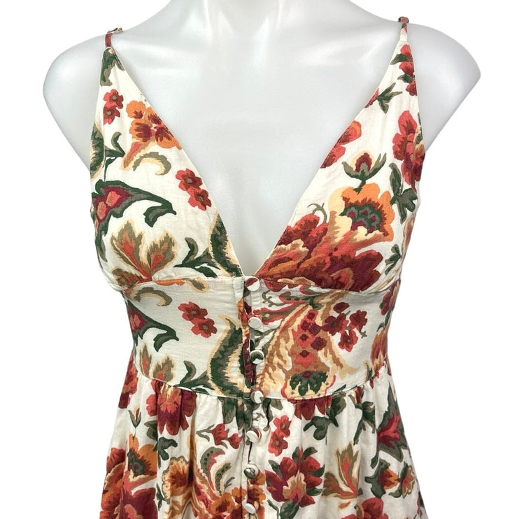 Abercrombie & Fitch Orange Green Deep V Floral Sleeveless Midi A Line Dress XXS