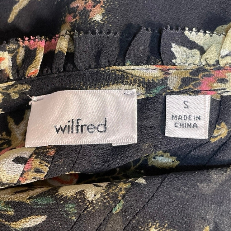 Aritzia Wilfred Black Floral Long Sleeve Chiffon Mesh Ruffle Blouse Top Size S
