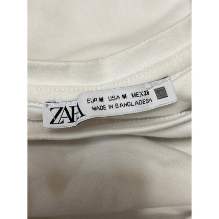 Zara Women's White Ruched Crew Neck Sleeveless Minimalist Casual Crop Tank Top M