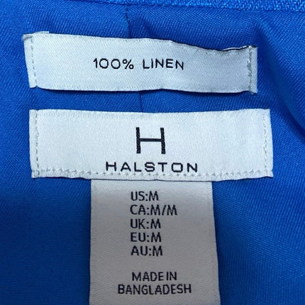 H Halston Blue 100% Linen Long Sleeve One Button Blazer Coat Jacket Size M