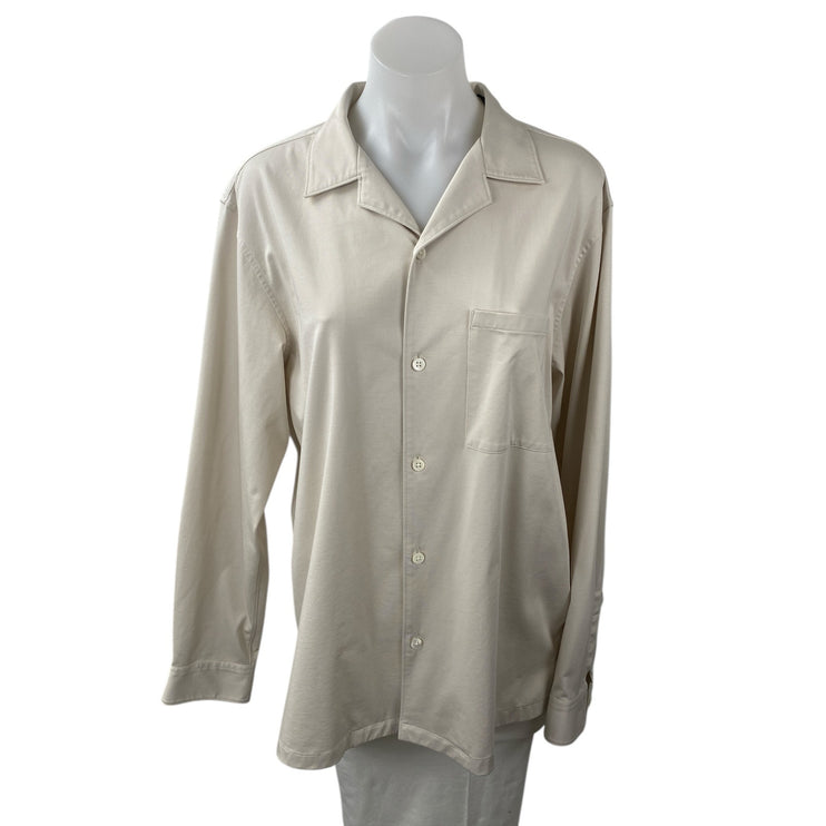 Theory Women's Beige Long Sleeve Chest Pocket Button Down Blouse Shirt Top Sz M