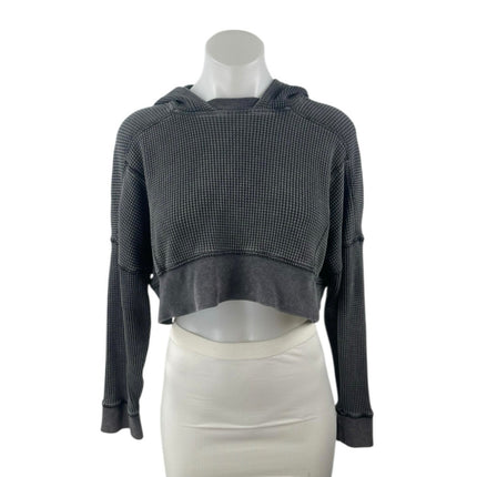 Out From Under Black Waffle Knit Long Sleeve Hooded Crop Sweatshirt Top Size XS