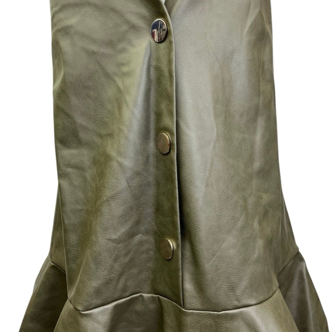 NEW Zara Green Faux Vegan Leather Sleeveless Button V-neck Ruffle Mini Brie NEW Zara Green Faux Vegan Leather Sleeveless Button V-neck Ruffle Mini Brie