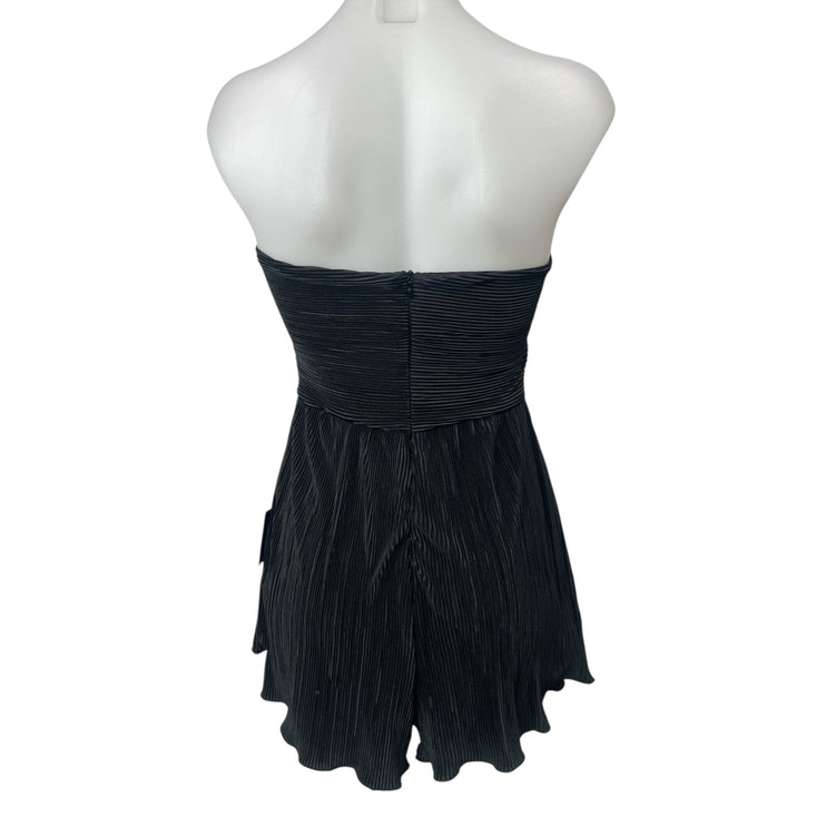 NEW Lulus Black Strapless Tube Bandeau Cutout Pleated Plisse Romper Shorts Sz S