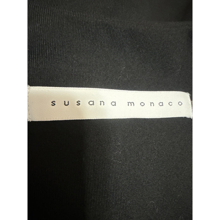 Susana Monaco Womens Black Long Sleeve Deep V Neck Fitted Blouse Crop Top Size S