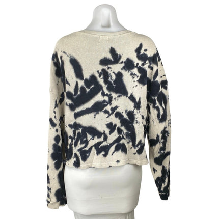 Zara Women's Cream Black Tie Dye Crewneck Long Sleeve Sweatshirt Sweater Top S