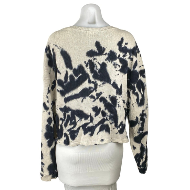Zara Women's Cream Black Tie Dye Crewneck Long Sleeve Sweatshirt Sweater Top S