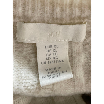 H&M Women's White Cable Knit Long Sleeve Crew Neck Loose Sweater Top Size XL