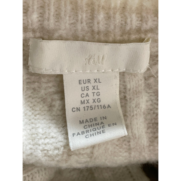 H&M Women's White Cable Knit Long Sleeve Crew Neck Loose Sweater Top Size XL