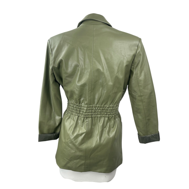 Steve Madden Frida Green Faux Leather Vegan Smocked Waist Coat Jacket Size XS