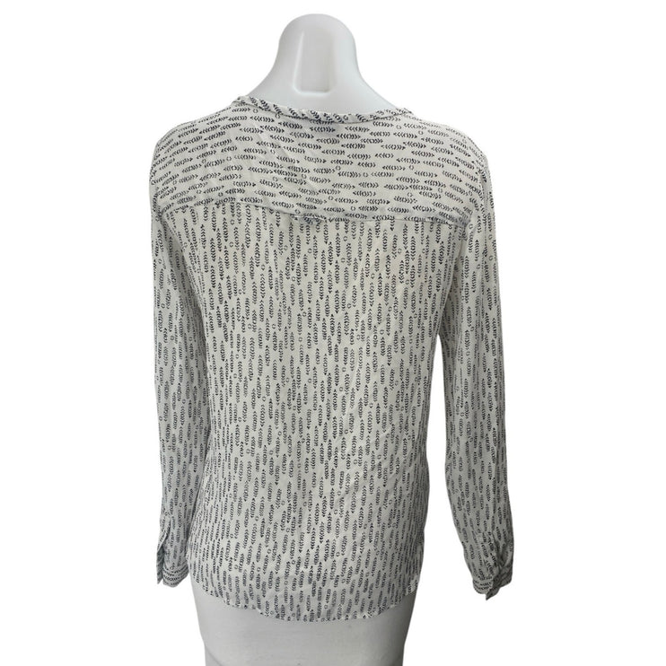 Ann Taylor LOFT White Black Abstract Long Sleeve Button Down Blouse Top Size XS