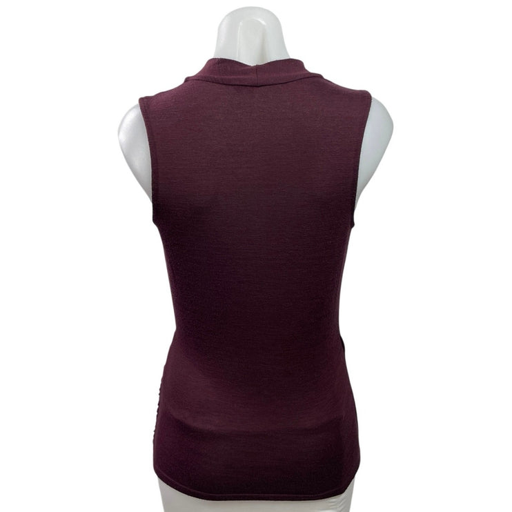 41 Hawthorn Red Burgundy Sleeveless V Neck Faux Wrap Surplice Tank Blouse Top XS