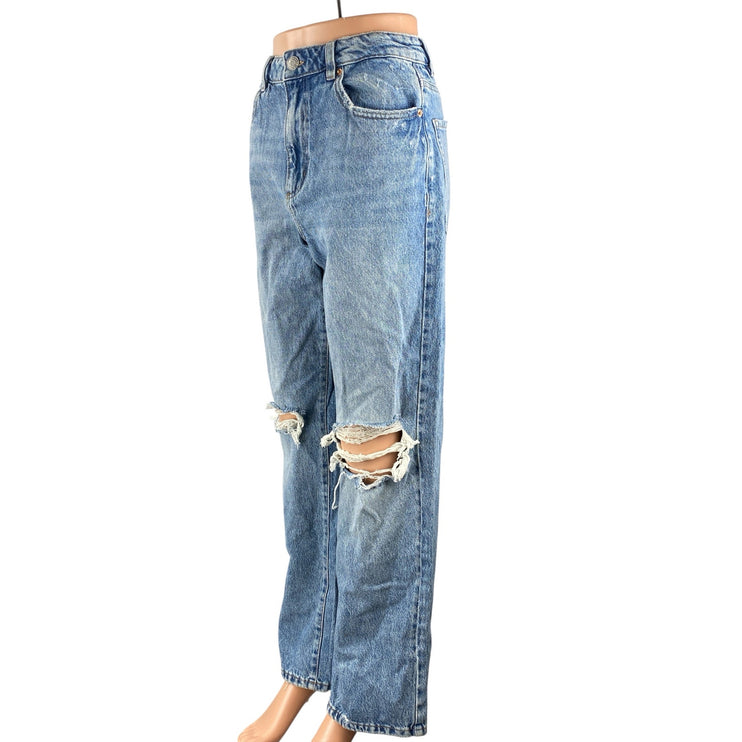 Garage Women's Blue Distressed High Waisted Wide Leg Baggy Denim Jeans Size 7