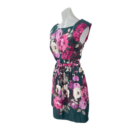 Eliza J Multicolor Floral Boat Neck Cap Sleeve Belted Mini Flare A-Line Dress 10