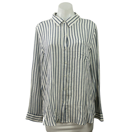 Lucky Brand Womens White Black Striped Long Sleeve Button Down Tunic Shirt Top L