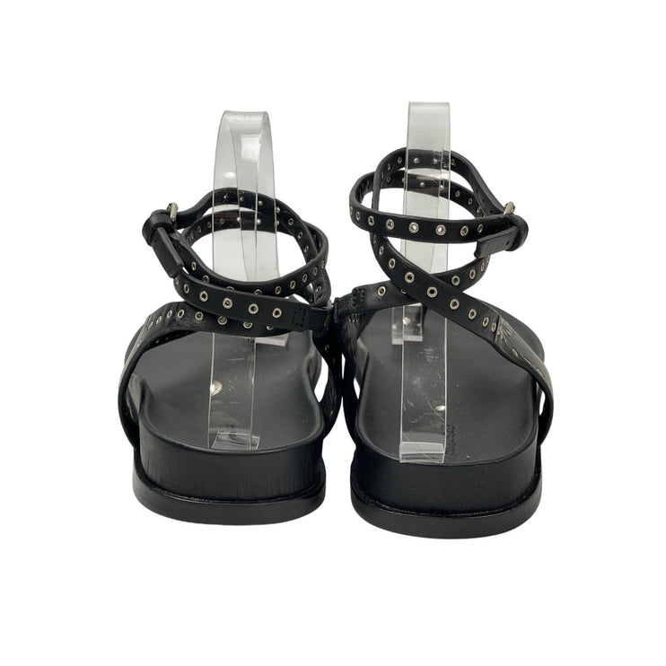 NEW Madewell Eleni Ankle-Wrap Thong Women's Black Grommet  Leather Sandals 9