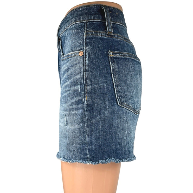 Madewell Blue Medium Wash High Rise Frayed Raw Hem Cut Off Denim Jeans Shorts 25