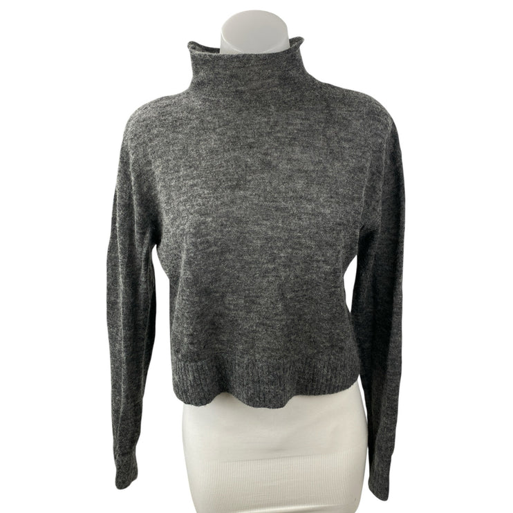 Zara Womens Gray Alpaca Wool Mock Neck Long Sleeve Crop Sweatshirt Sweater Top S