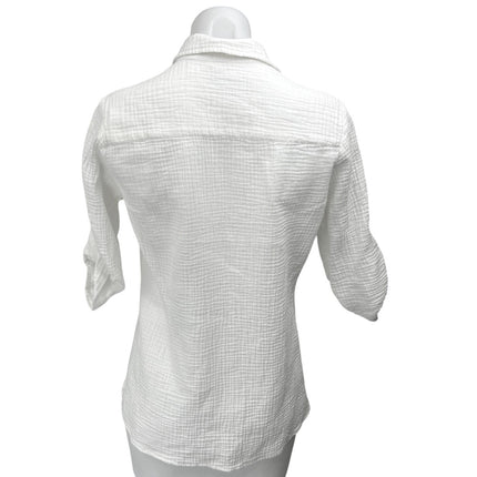 Foxcroft Women's White 3/4 Sleeve Chest Pocket Button Down Shirt Top Size 4