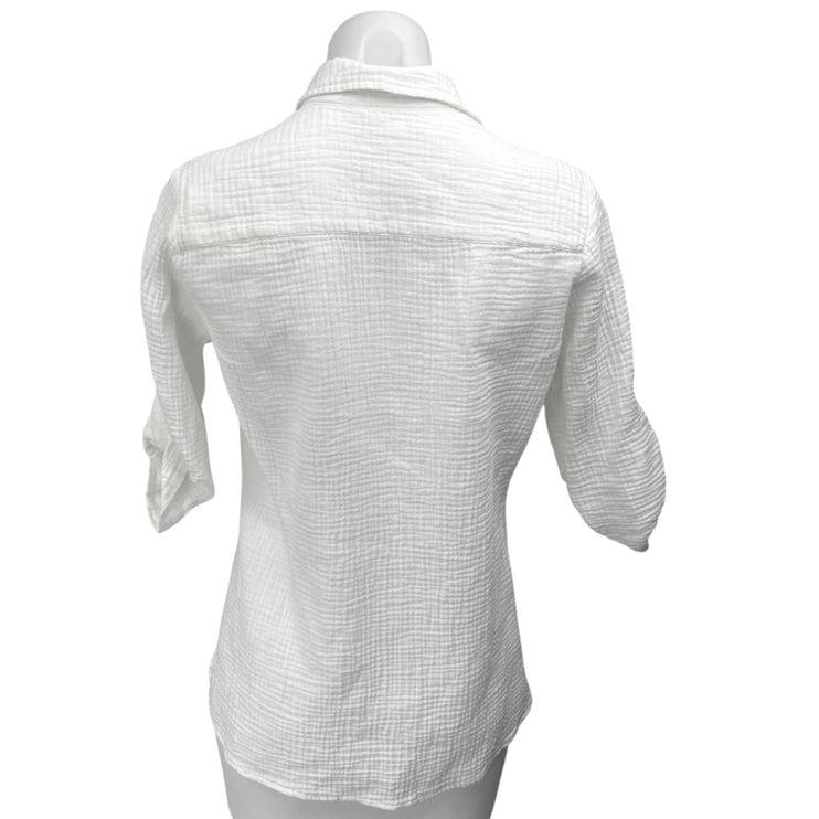Foxcroft Women's White 3/4 Sleeve Chest Pocket Button Down Shirt Top Size 4