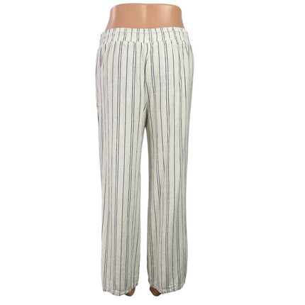 Blue Rain Women's White Striped Drawstring Baggy Wide Leg Trousers Pants Size M