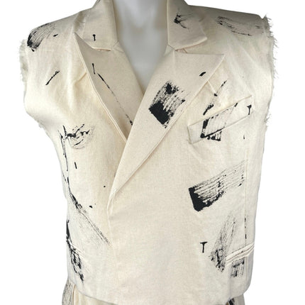 Janice, James & Joan Sleeveless Painted Blazer & Wide Leg Trouser Pants Set Sz S