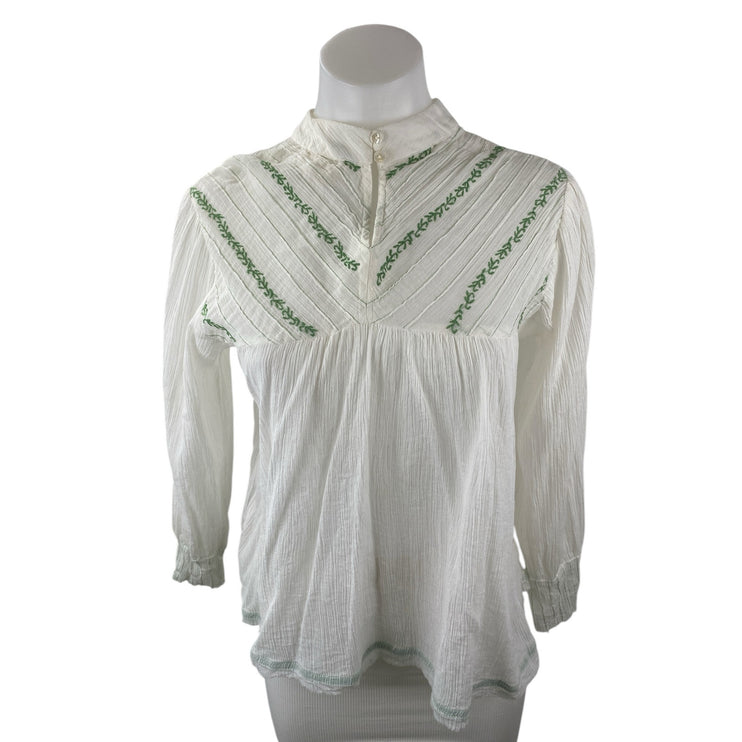 Urban Outfitters White Embroidery Long Blouson Sleeve Tunic Peasant Blouse Top S