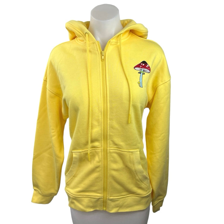 Terez Yellow Mushroom Rainbow Carnival Hop Graphic Full Zip Hoodie Jacket Size S