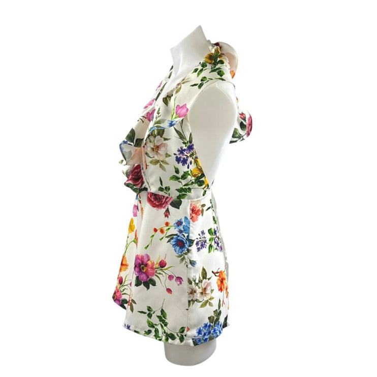 Do+Be White Multicolor Floral Sleeveless Ruffle Open Back Jumpsuit Romper Size S