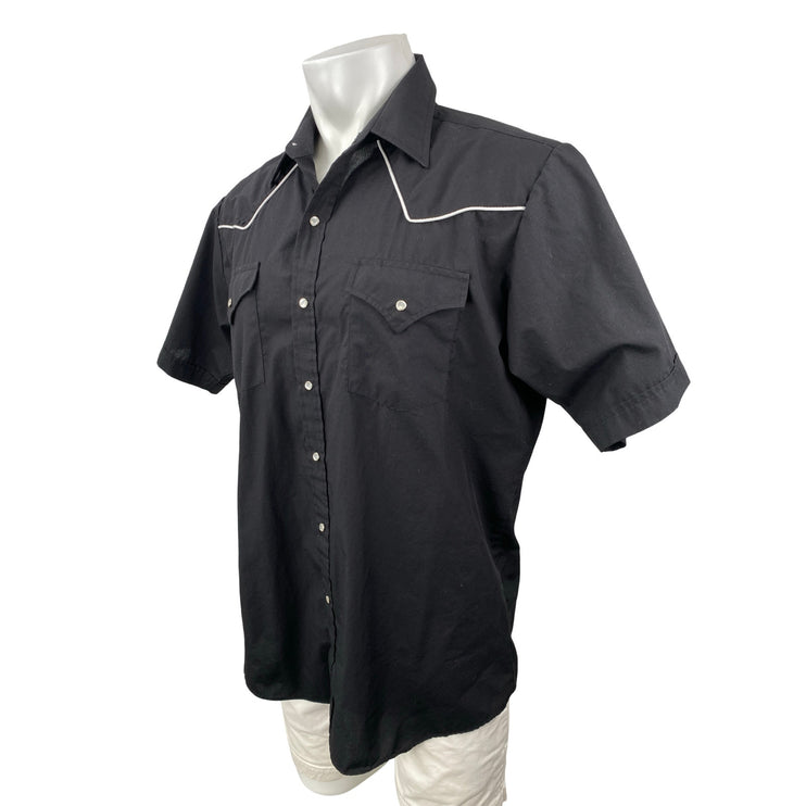 Ely Cattleman Men's Black Short Sleeve Chest Pocket Button Down Shirt Top Size L