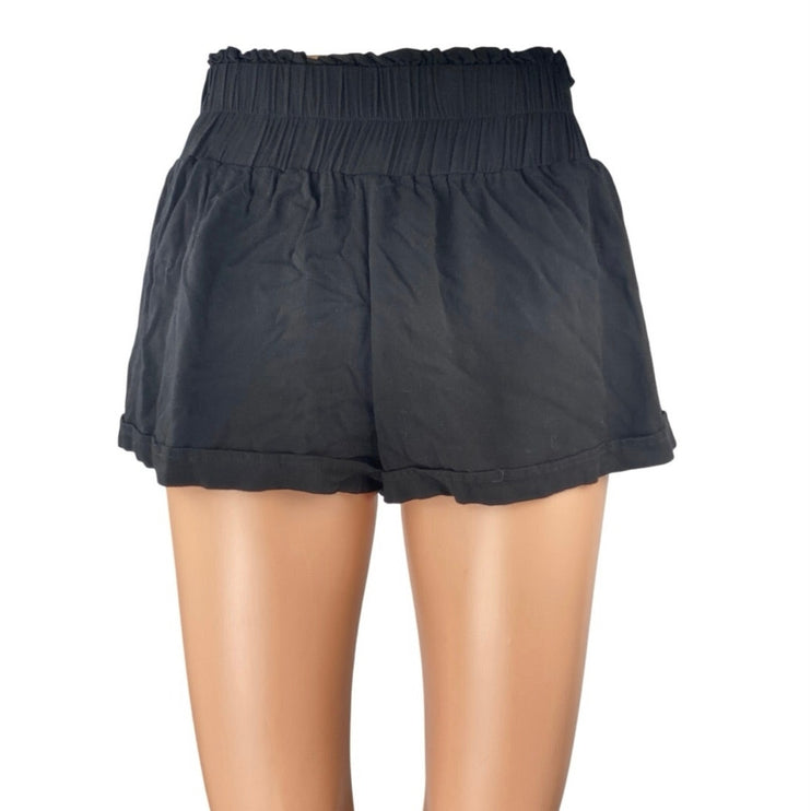 Princess Polly Women's Black Pull On Smocked High Waisted Mini Shorts Size 2