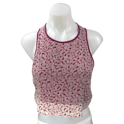 Elizabeth and James Women's Pink 100% Silk Floral Sleeveless Tank Crop Top Sz M