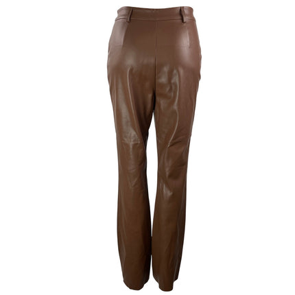 NEW Meshki Tyra Women's Brown High Rise Faux Leather Vegan Straight Trousers S