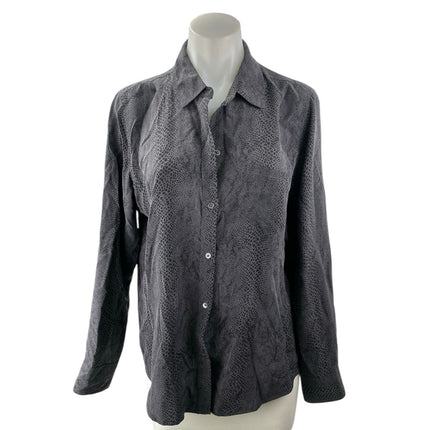 Rails 100% Silk Womens Black Snakeskin Print Long Sleeve Button Down Shirt Top M