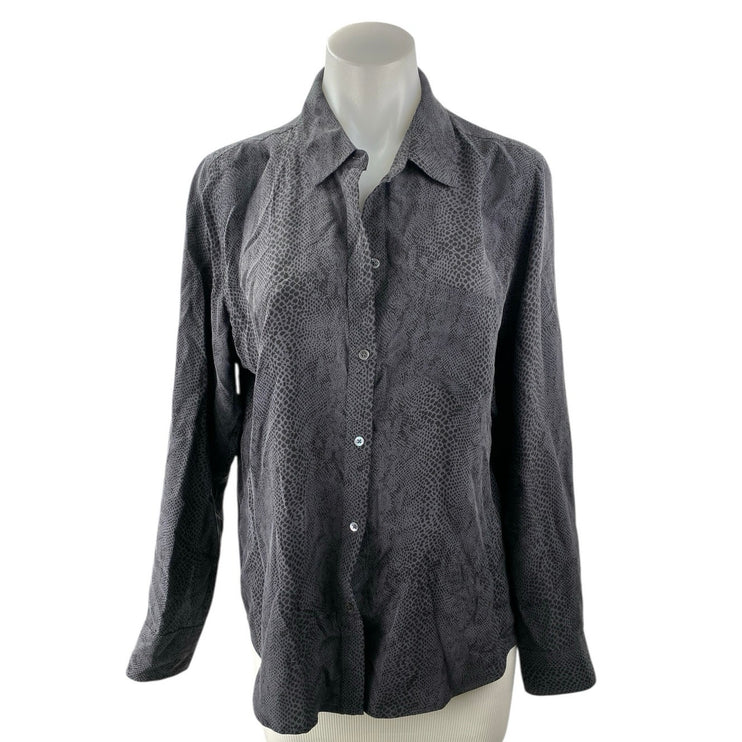 Rails 100% Silk Womens Black Snakeskin Print Long Sleeve Button Down Shirt Top M