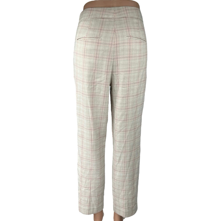 Ann Taylor Gray Pink Plaid Checkered High Waist Straight Ankle Trousers Pants 4