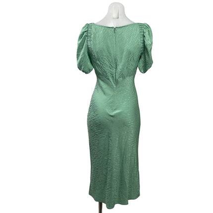 Leith Green Jacquard Short Puff Sleeve Slit Midi Bridesmaid Sheath Dress Size S