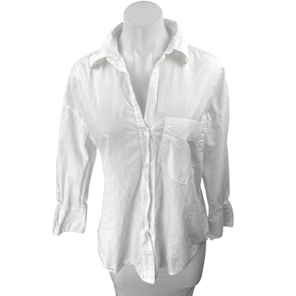 Zara Women's White Cotton Long Sleeve Pocket Collar Button Down Shirt Top Sz XS