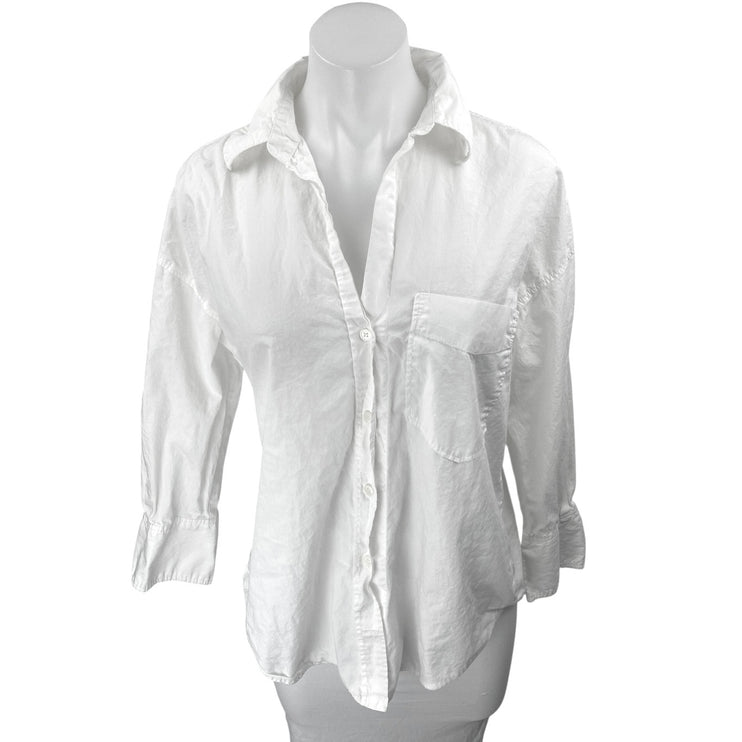 Zara Women's White Cotton Long Sleeve Pocket Collar Button Down Shirt Top Sz XS